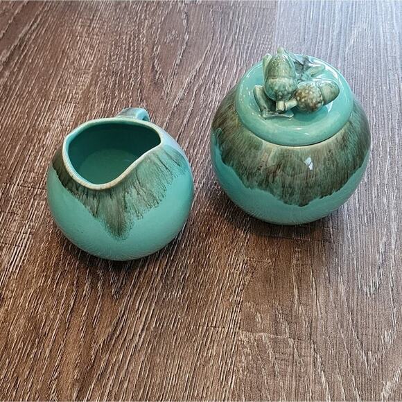 Jaska of California Cascade Ware Blue Brown Drip Vintage Cream and Sugar acorns - Picture 2 of 9